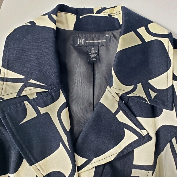 INC Abstract Geometric Bold Artsy Mod Pop-Art Chic Trench Style Belted Jacket M - Picture 4 of 13